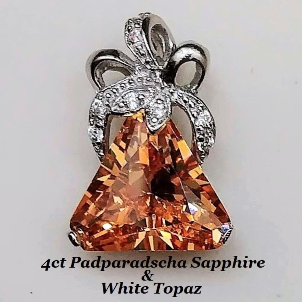 4ct Padparadscha Sapphire & White Topaz Pendant